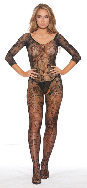 Lace  And Fishnet Full Body With Selves Crotchless Bodystocking