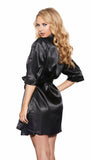 Black Dreamy Short Satin Kimono Robe