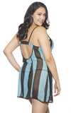 Cuped Black And Blue Stripe Babydoll With Matching Panty