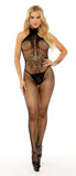 High Neck Fishnet And Lace Bodystocking