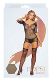 Fishnet And Lace Print Bodystocking With Legs