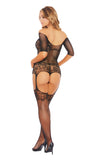 Seductive Sheer Bodystocking With Gartered Thigh Highs Attached