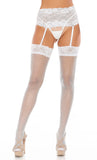 White Wide Lace Garter Belt And Fishnet Thigh Highs